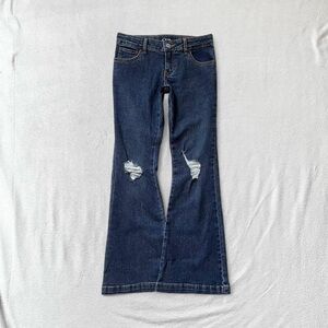 Art Class Low Rise Flare Bootcut Dark Blue Ripped Distressed Y2K Jeans, Girls 12